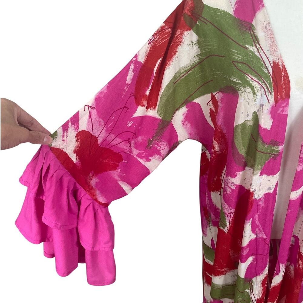 Anthropologie Bel Kazan Floral Kaftan Kimono Maxi Duster Ruffles Bell Sleeve OS - Picture 12 of 15